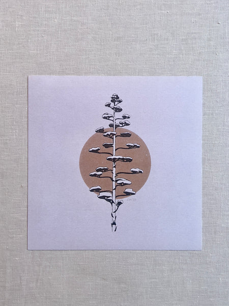 art print of a mezcal stalk with a brown circle behind it