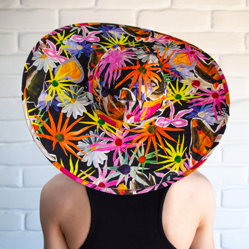 Large floral sunhat.