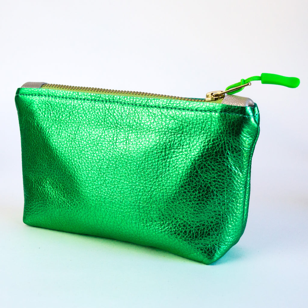 Medium metallic green pouch.