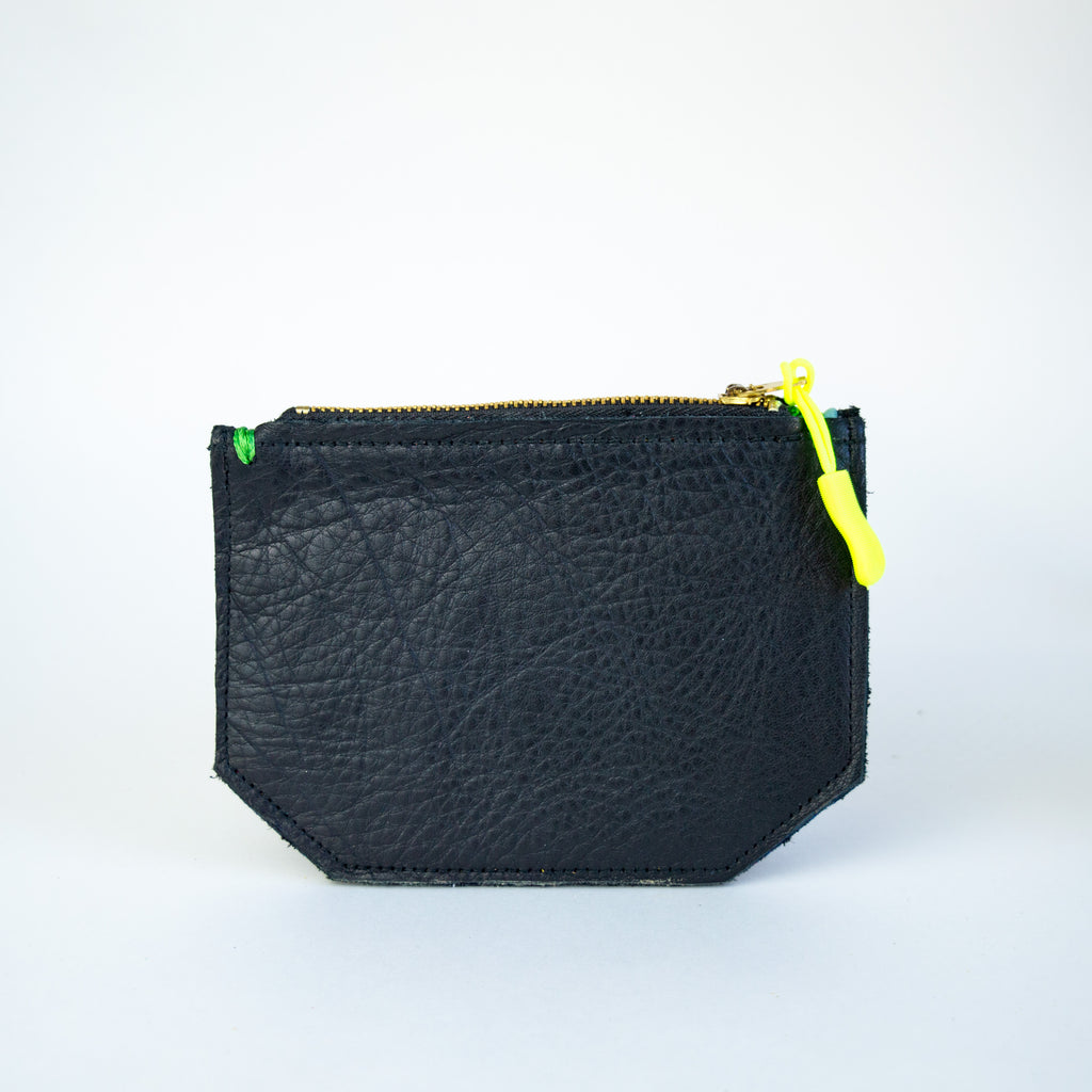 Small black leather pouch.