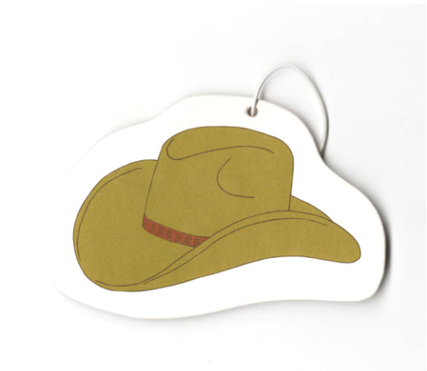 Air freshener shaped like a cowboy hat in brown.